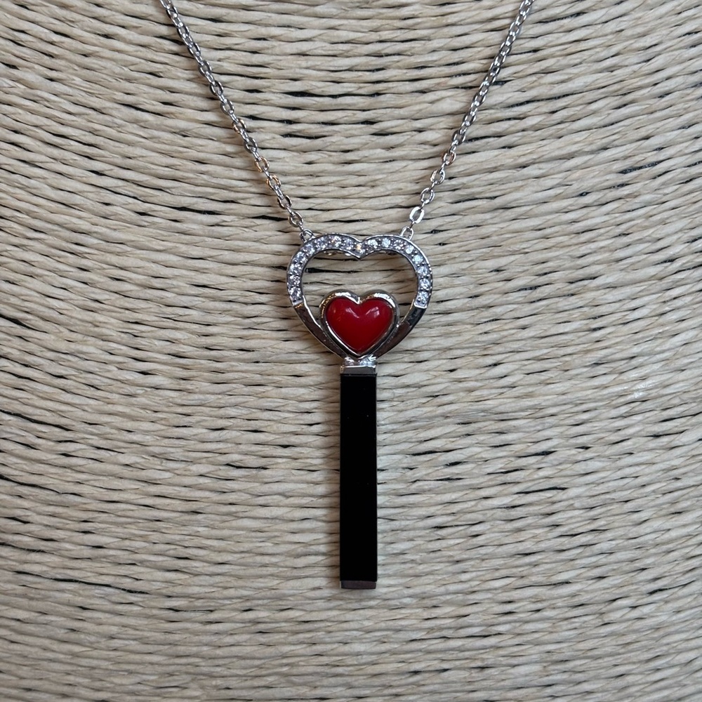 Black Onyx, red coral, cz’s sterling silver
Necklace. 16-18” NEW in gift box